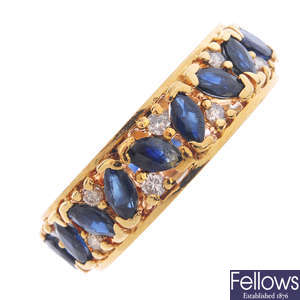 A 18ct gold sapphire and diamond full eternity ring.