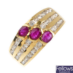 An 18ct gold ruby and cubic zirconia ring.
