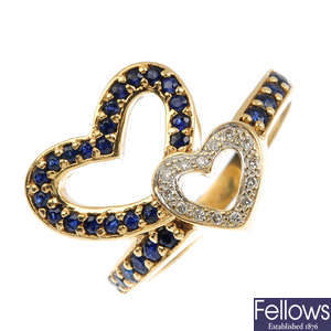 An 18ct gold diamond and sapphire dress ring.