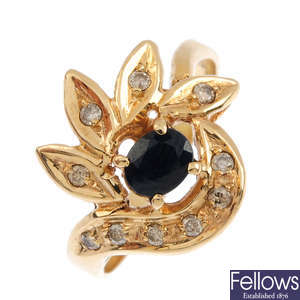 An 18ct gold sapphire and diamond floral dress ring.