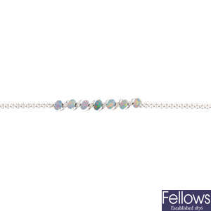 An opal doublet and diamond bracelet.
