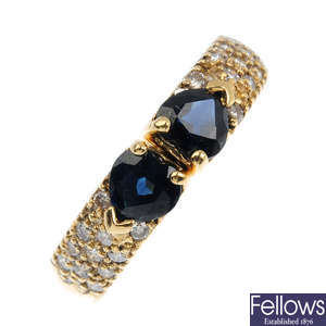 An 18ct gold sapphire and diamond hinged ring.