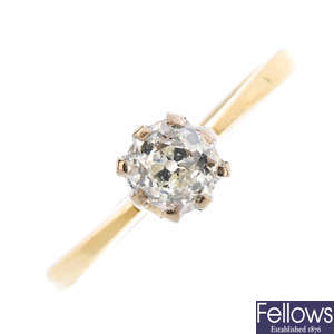An 18ct gold diamond single-stone ring.