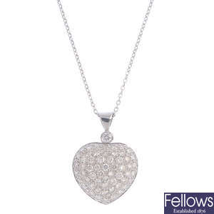 A diamond heart pendant, with 9ct gold chain.