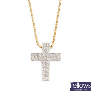 A diamond cross pendant, with an 18ct gold chain.