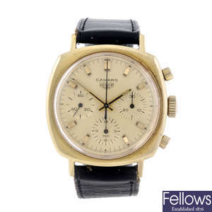 HEUER - a gentleman's yellow metal Camaro chronograph wrist watch.