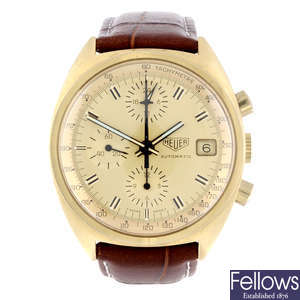 HEUER - a gentleman's 18ct yellow gold chronograph wrist watch.