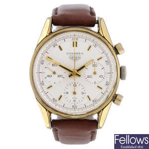 HEUER - a gentleman's gold plated Carrera chronograph wrist watch.