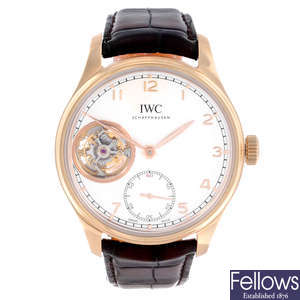 IWC - a gentleman's 18ct rose gold Portugieser Tourbillon Hand-Wound wrist watch.