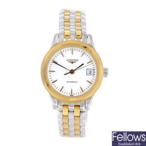 LONGINES - a lady's bi-colour Flagship bracelet watch with a Bulova wrist watch and a TAG Heuer watch head.