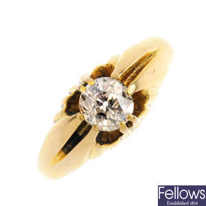 A gentleman's Edwardian 18ct gold diamond single-stone ring.