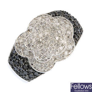 A 9ct gold diamond and gem-set dress ring.