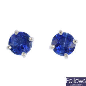 A pair of sapphire stud earrings.