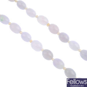 A jade and seed pearl single-strand necklace.