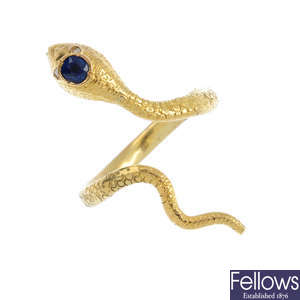 A gem-set snake ring.