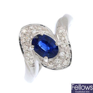 An 18ct gold sapphire and diamond ring. 
