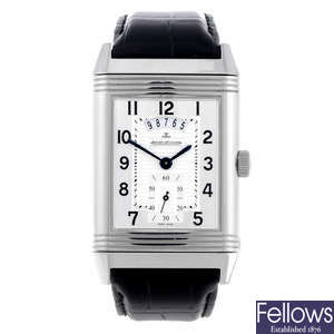 JAEGER-LECOULTRE - a gentleman's stainless steel Reverso Night & Day wrist watch.
