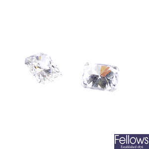 Two rectangular-shape diamonds, total weight 0.49ct.