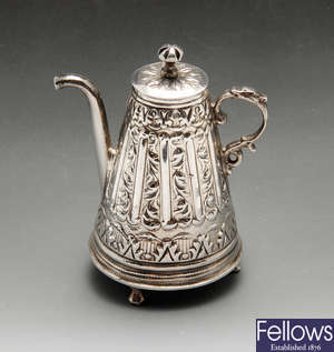 A Dutch silver miniature coffee pot, probably 19th century.