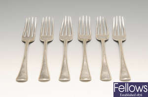 A set of 6 George III silver forks and other assorted flatware.