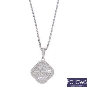 An 18ct gold diamond cluster pendant, with chain.