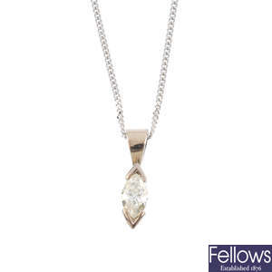 A diamond single-stone pendant, with 18ct gold chain.