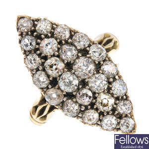 A late Victorian diamond marquise cluster ring.
