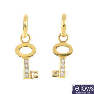 THEO FENNELL -  a pair of 18ct gold diamond 'Key' earrings.