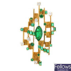 A 1970s emerald and diamond pendant.