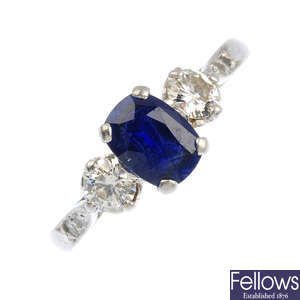 A sapphire and diamond ring.