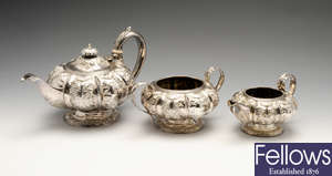 A George IV silver three piece tea service.