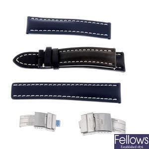 BREITLING - two watch straps with two stainless steel deployant clasps.