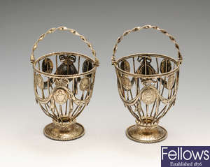 A pair of swing-handled baskets, probably George III.