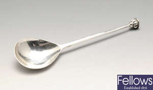 A Guild of Handicraft silver spoon and mustard pot. (2).