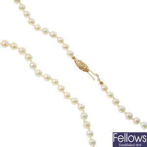 Three sets of cultured pearl jewellery.