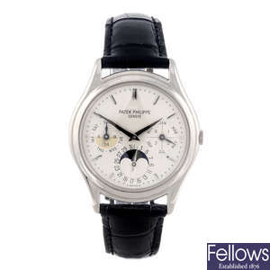 PATEK PHILIPPE - a gentleman's 18ct white gold Perpetual Calendar wrist watch.