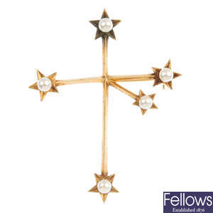 A cultured pearl 'Southern Cross' brooch.