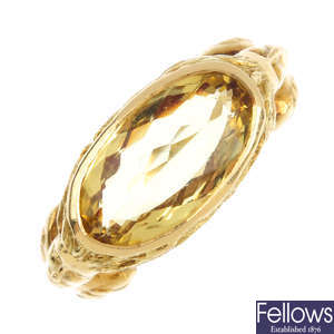 An 18ct gold heliodor dress ring.