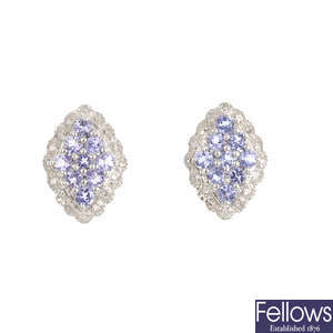 A pair of 9ct gold tanzanite and diamond earrings.