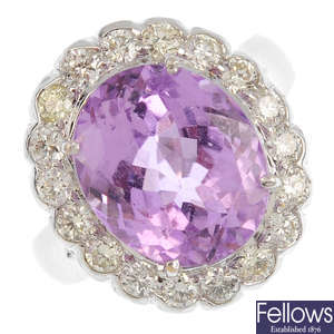 A kunzite and diamond cluster ring.