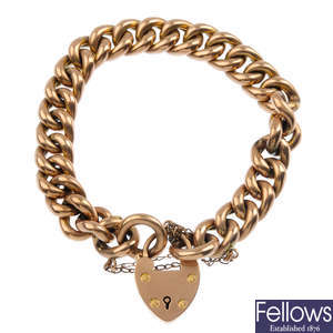 A late Victorian 9ct gold bracelet, with padlock clasp.