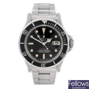 ROLEX - a gentleman's  stainless steel Oyster Perpetual Date "Red Submariner" bracelet watch.