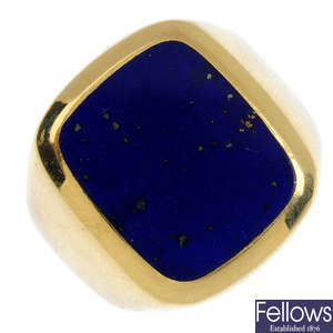 A lapis lazuli signet ring.