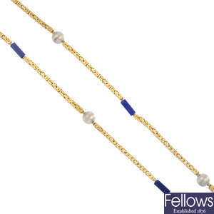 A lapis lazuli necklace.