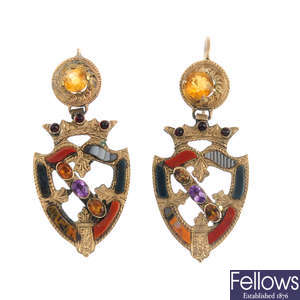 A pair of late Victorian gold Scottish agate earrings.