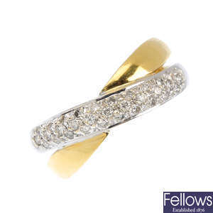 An 18ct gold diamond crossover band ring.