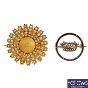 Four early 20th century gold brooches.