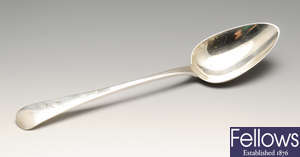 A George IV Irish silver table spoon, a silver novelty salt and pepper modelled in the form of a milk urn, etc.