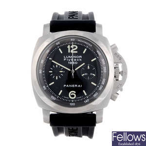 PANERAI - a gentleman's stainless steel Luminor Flyback 1950 chronograph wrist watch.