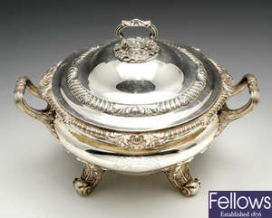 An impressive George IV silver twin-handled tureen & cover.